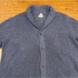LL Bean Blue Waffle Shawl Collar Fisherman Button Up Cardigan Sweater Men's 3XLT